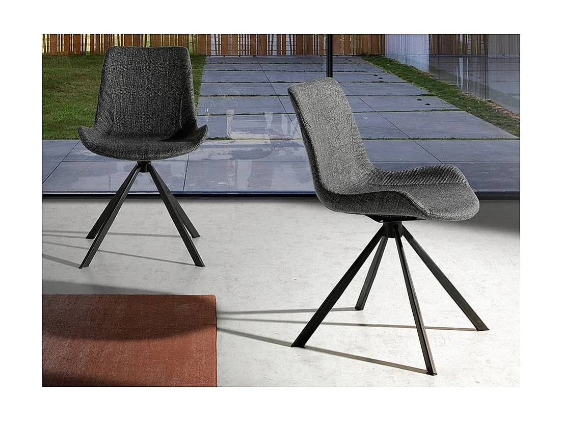 Chaise pivotante tissu gris et pieds acier noir Ella - Lot de 2-Couleur MIRAGE 01