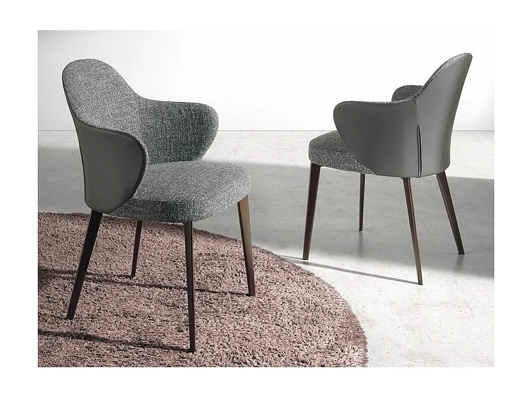 Chaise tissu et cuir éco gris et pieds acier Tinah - Lot de 2-Couleur DUO 67