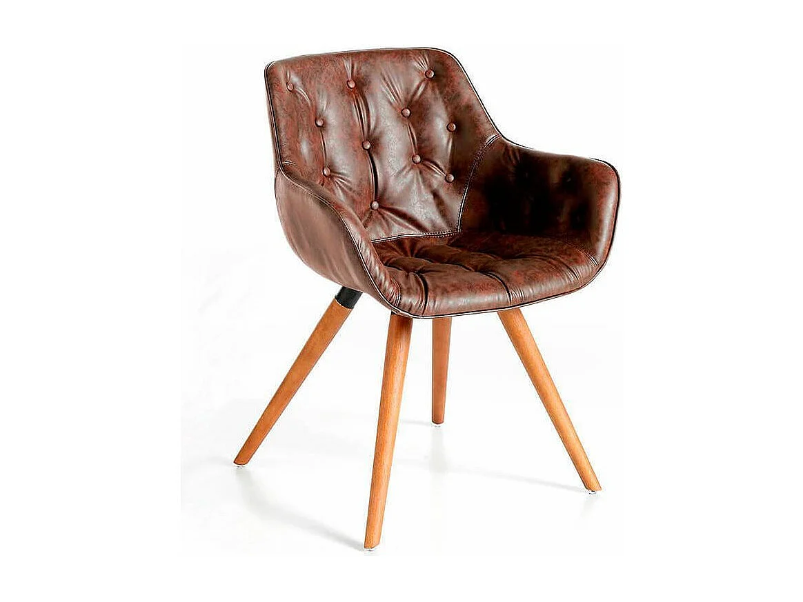 Chaise design bois massif de frêne et simili cuir capitonné Kida - Lot de 2-Couleur Aqua 18 Taupe foncé