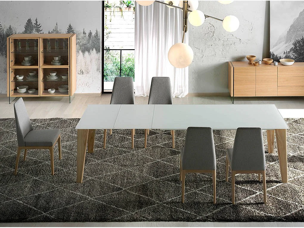 Stoel in stof Louisa en poten van licht eikenhout-Kleur DUO 02