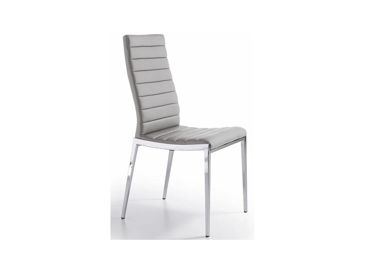 Chaise capitonnée design simili cuir et acier chromé Dina - Lot de 4-Couleur Aqua 04 Beige
