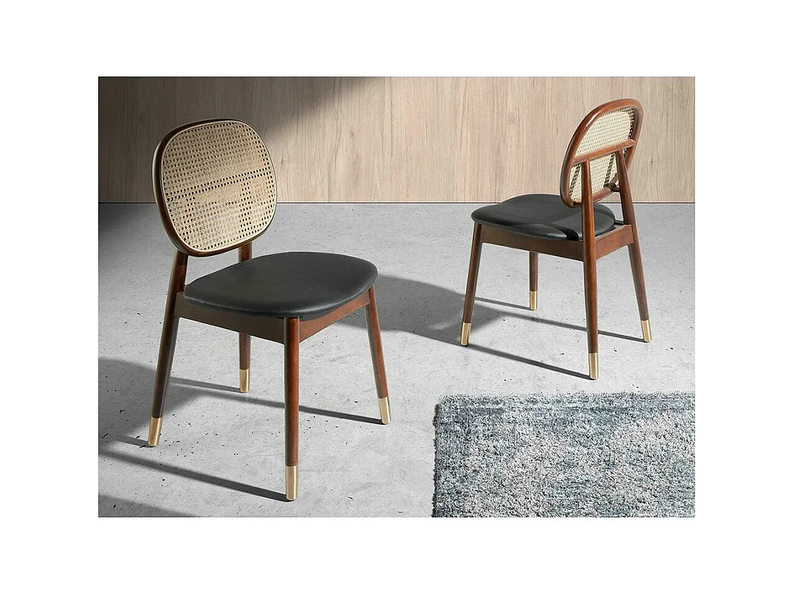 Chaise rotin simili cuir noir et bois de frêne Lola - Lot de 2-Couleur Aqua 71 Gris clair