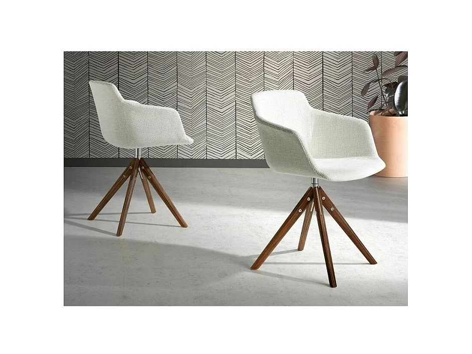 Ramia draaistoel in beige stof en essenhout - Set van 2-Kleur MIRAGE 36