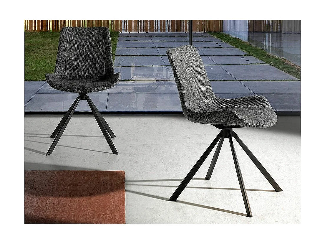 Chaise pivotante tissu gris et pieds acier noir Ella - Lot de 2-Couleur DUO 16