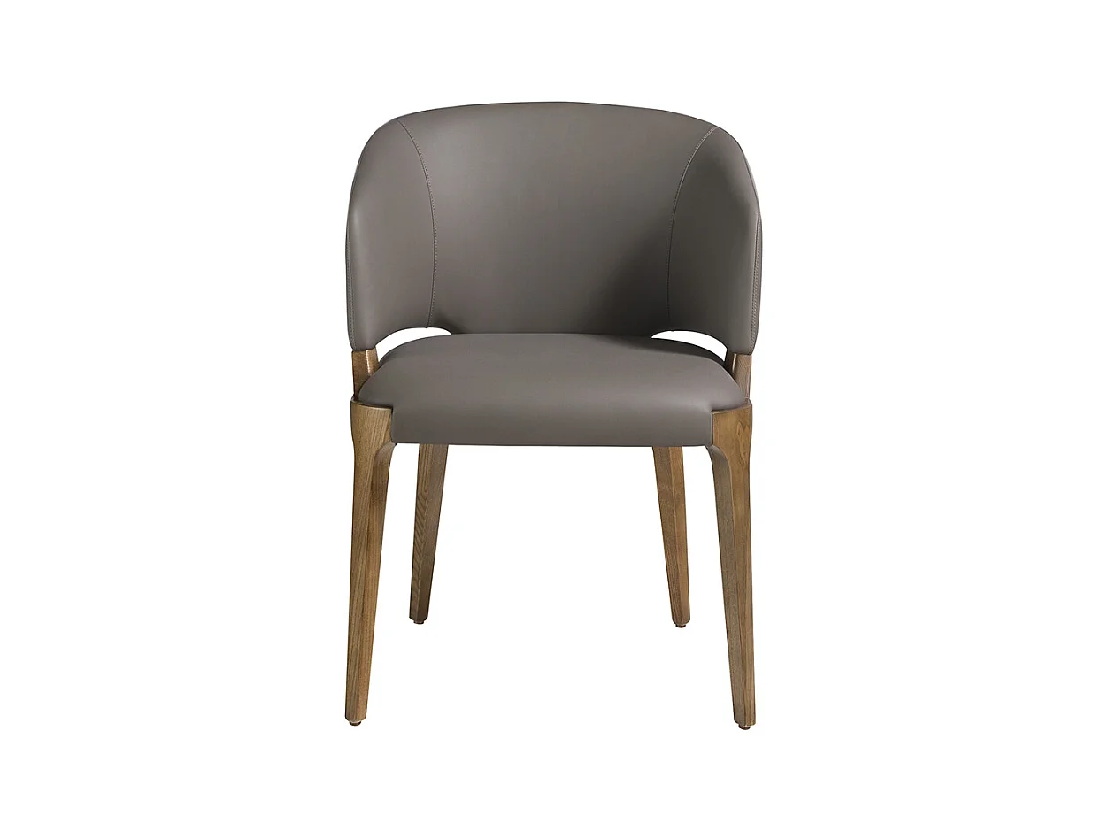 Chaise en bois de frêne et cuir taupe Alissia-Couleur Aqua 82 Taupe
