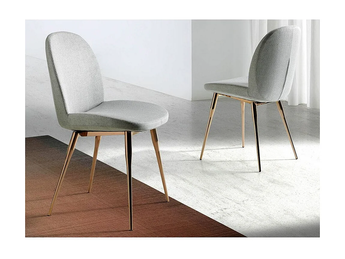 Chaise en tissu gris et pieds en acier or rose Keny - Lot de 2-Couleur DUO 03