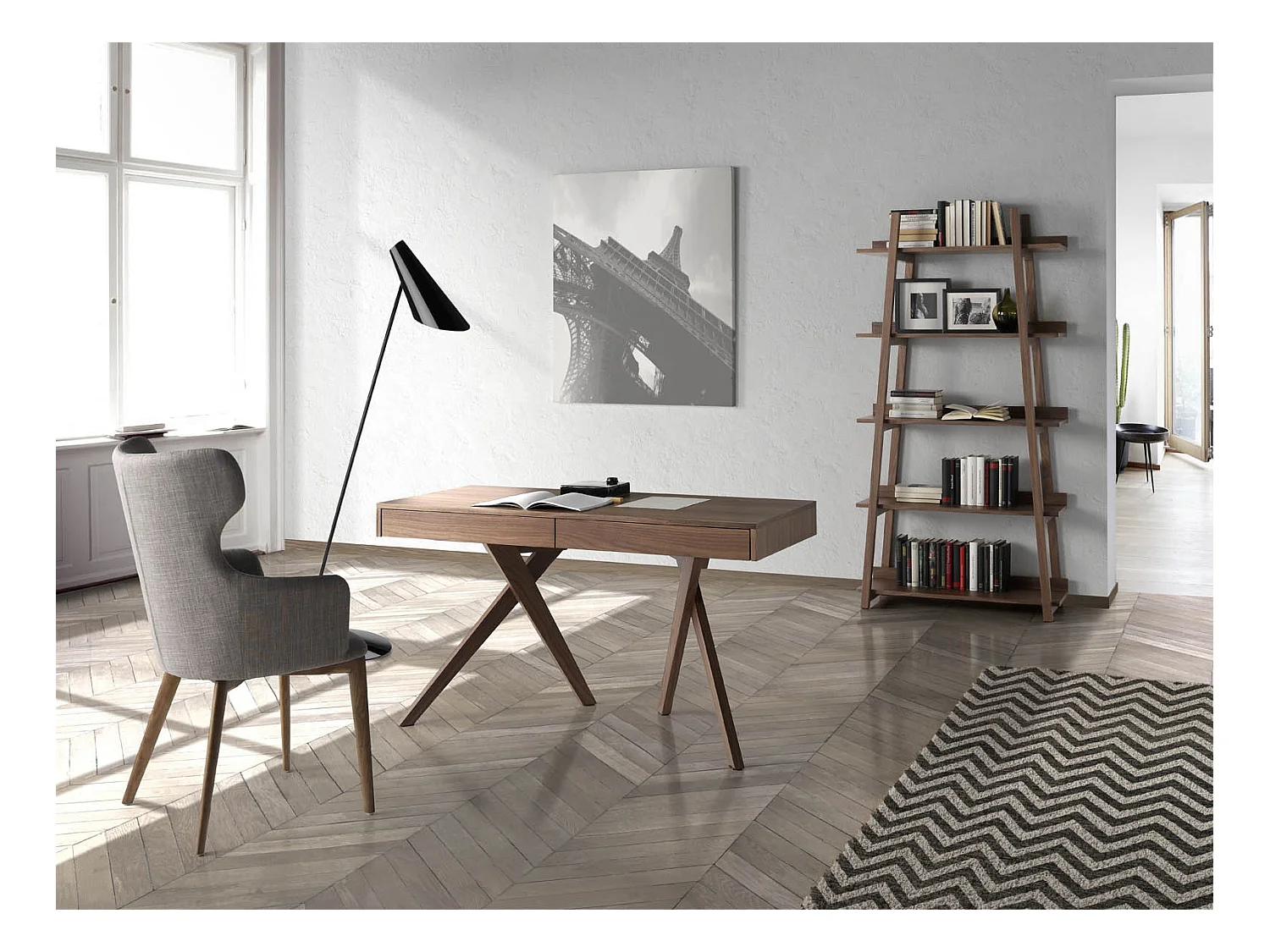 Chaise avec accoudoirs tissu et pieds bois de frêne Paola-Couleur MIRAGE 30