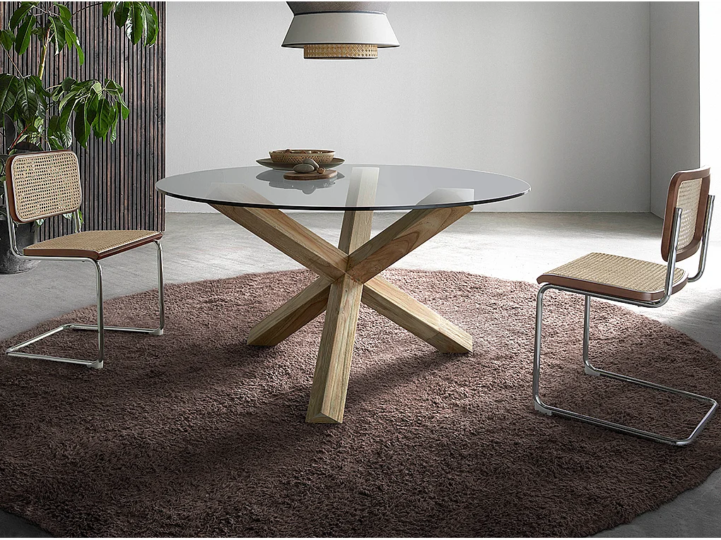 Chaise bois de frêne rotin et pieds en acier Jules - Lot de 2-Couleur Aqua 11 Camel