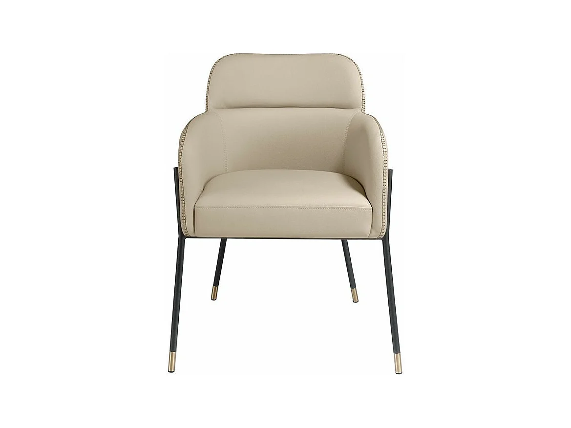 Chaise simili cuir et cuir éco beige et pieds en acier Léo-Couleur DUO 04