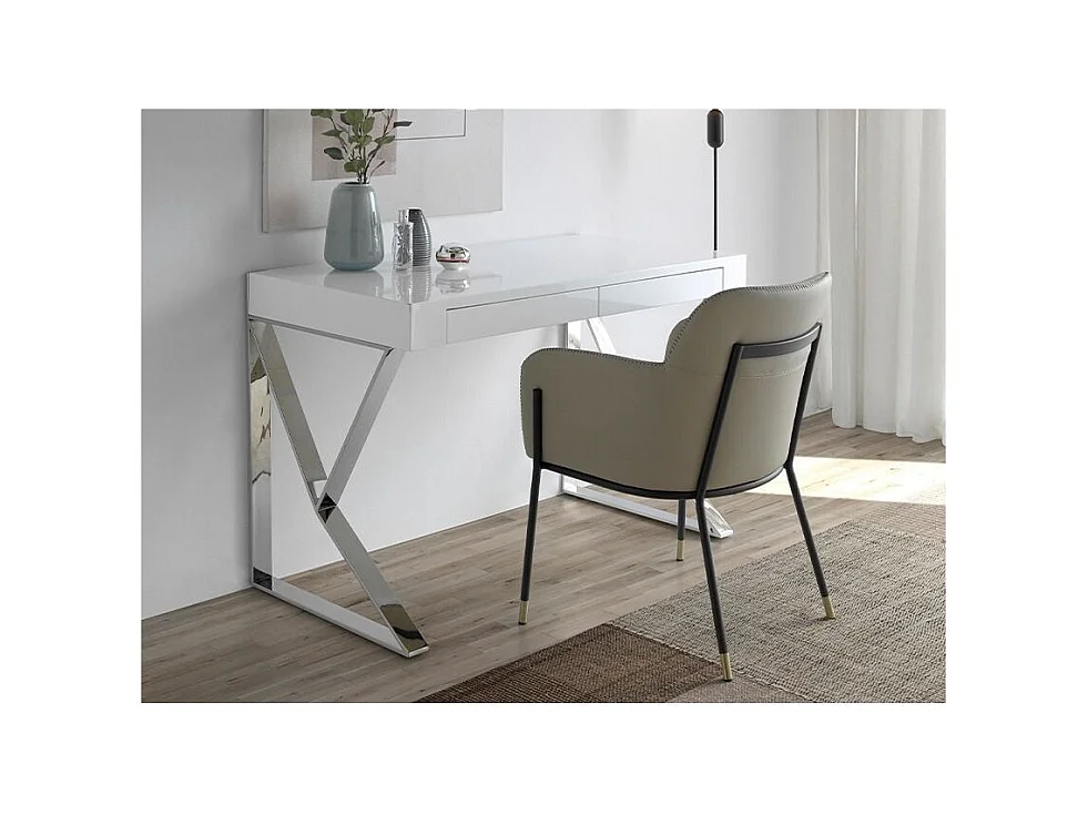 Chaise simili cuir et cuir éco beige et pieds en acier Léo-Couleur DUO 04