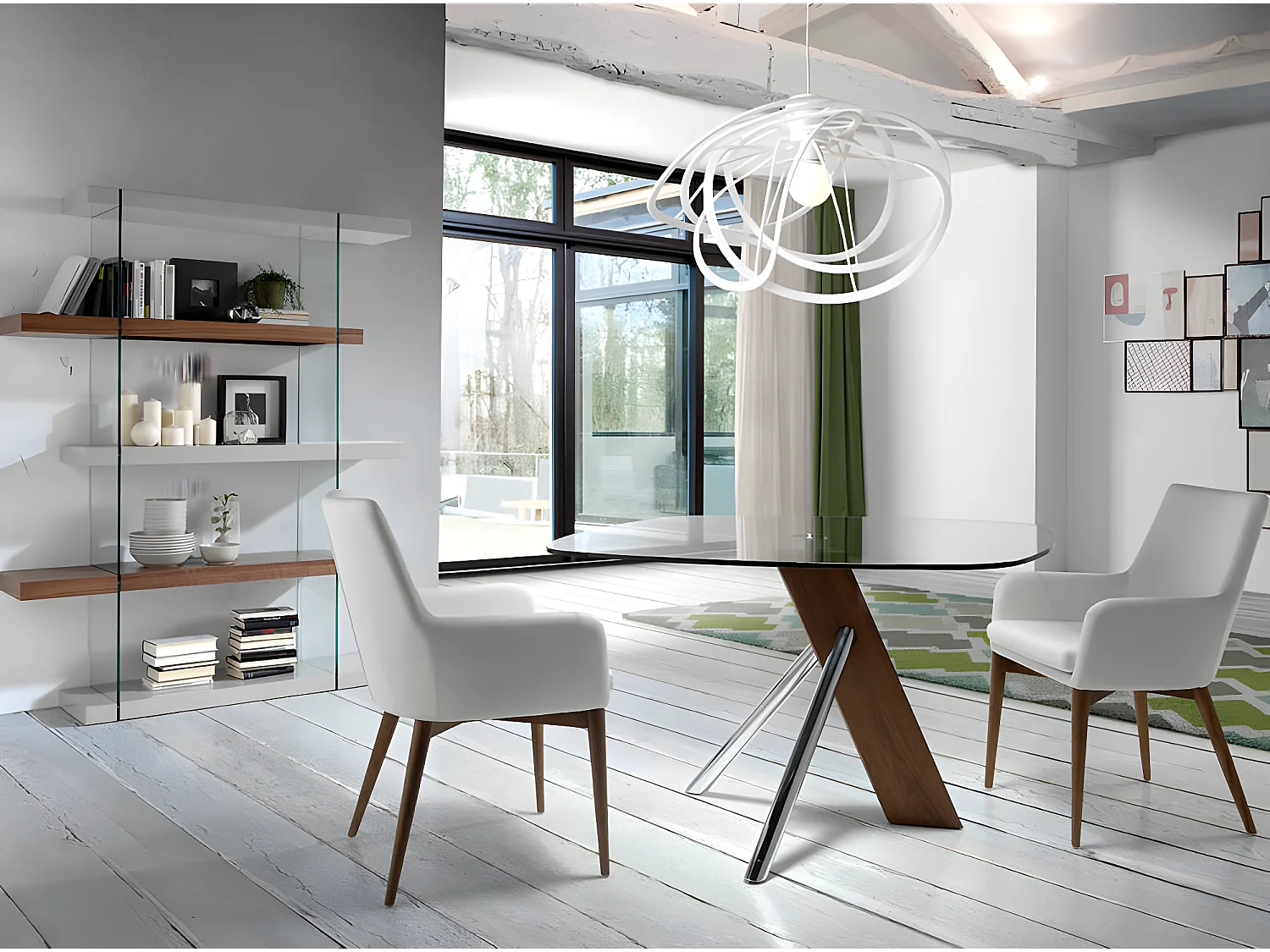 Fauteuil van notenhout en Orna-stof - Set van 2-Kleur DUO 40