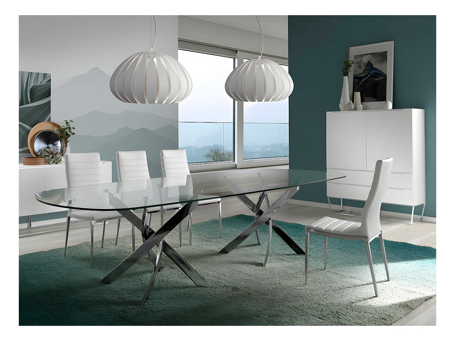 Dina design gestoffeerde stoel in kunstleer en chroomstaal - Set van 4-Kleur Aqua 25 Bourgondië