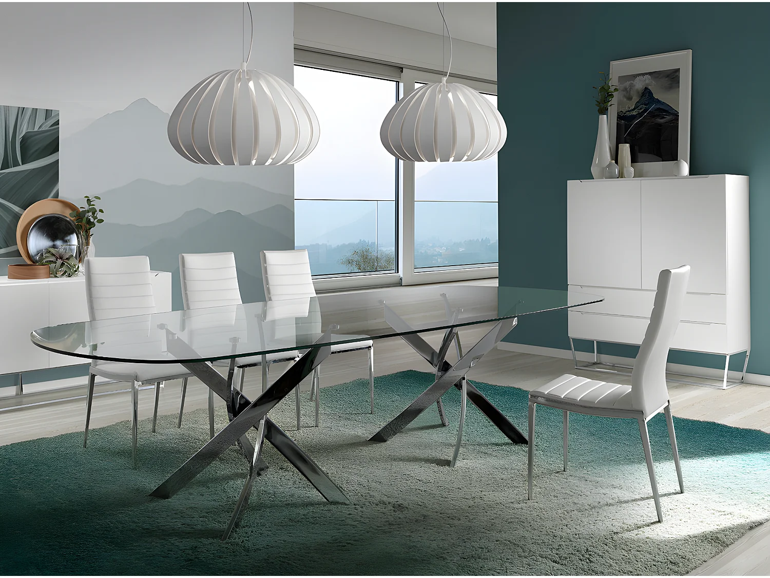 Chaise capitonnée design simili cuir et acier chromé Dina - Lot de 4-Couleur Aqua 25 Bordeaux