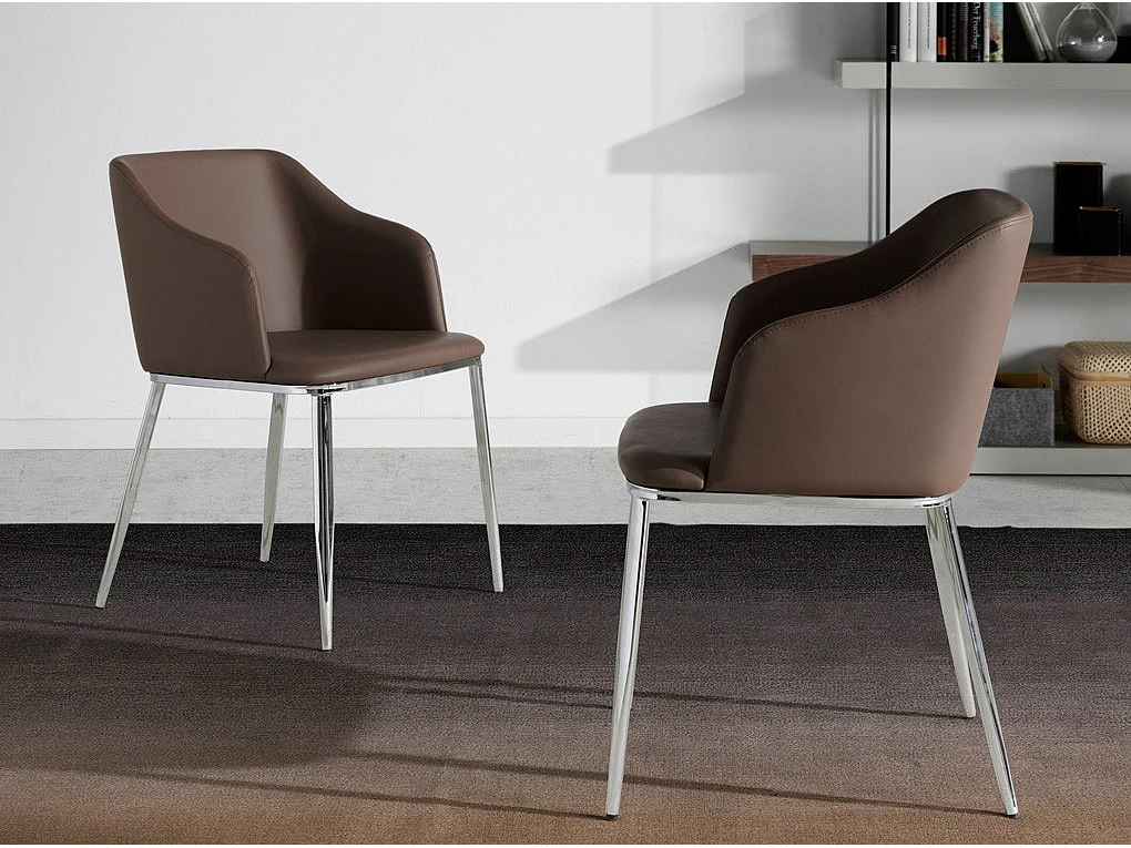 Fauteuil moderne simili et pieds acier chromé Dyana - Lot de 2-Couleur Aqua 10 Orange