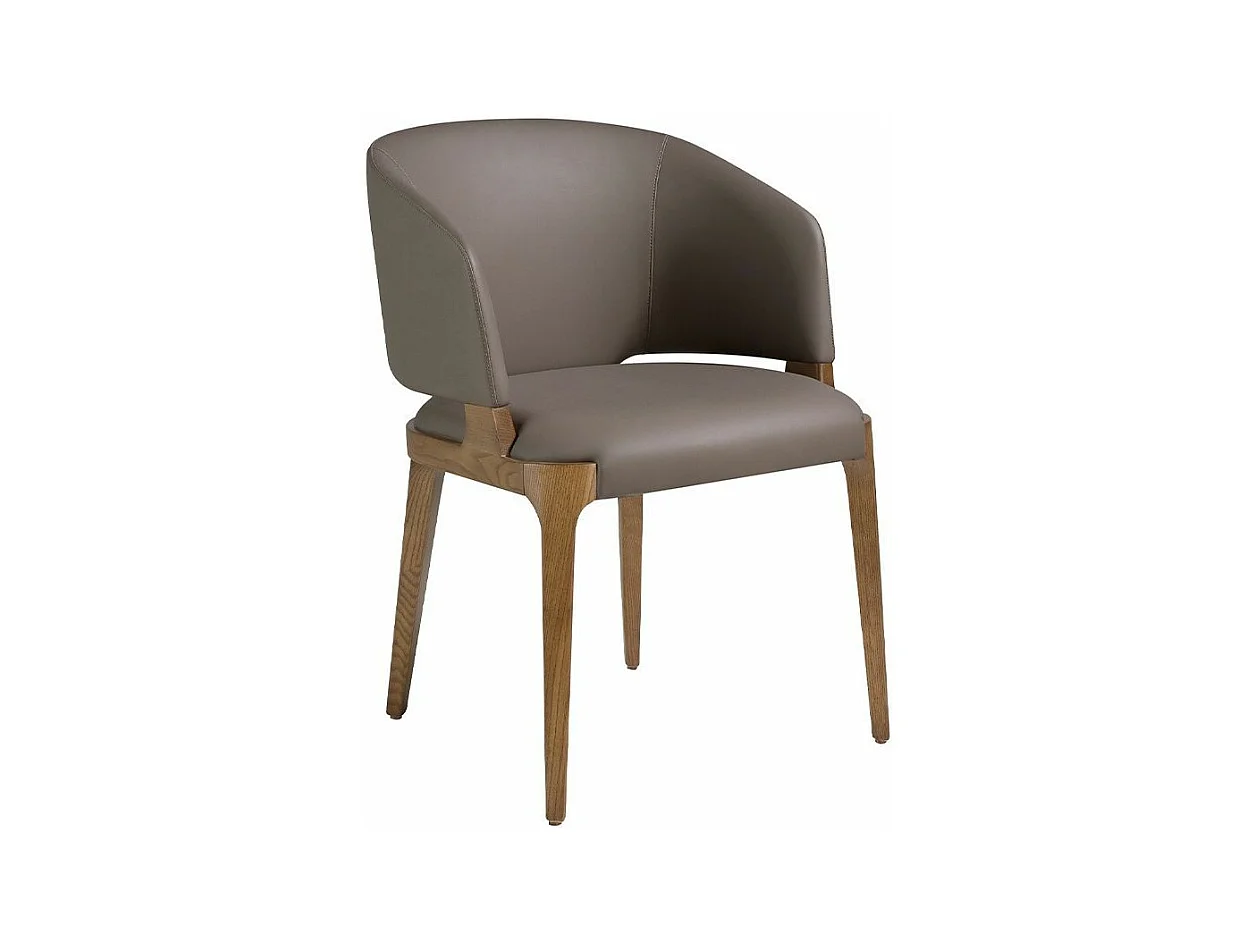 Chaise en bois de frêne et cuir taupe Alissia-Couleur Aqua 23 Chocolat