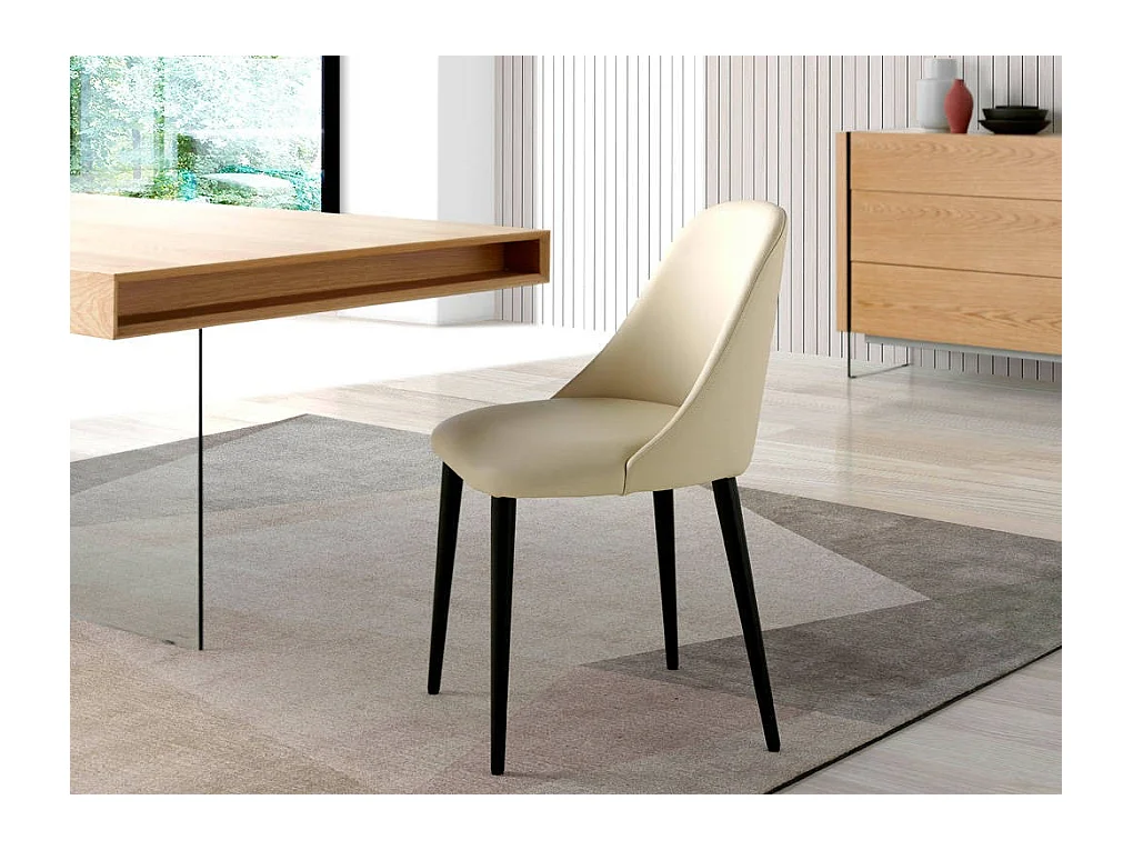 Chaise similicuir et pieds bois foncé Fanawi-Couleur Aqua 02 Crème