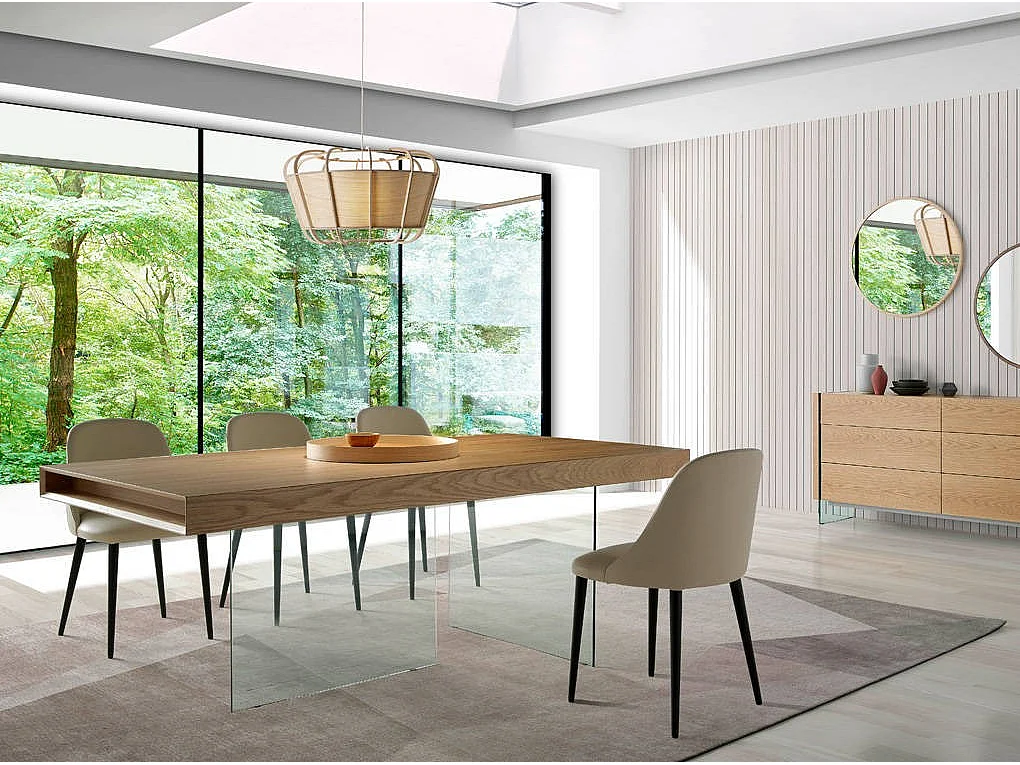 Chaise similicuir et pieds bois foncé Fanawi-Couleur Aqua 02 Crème