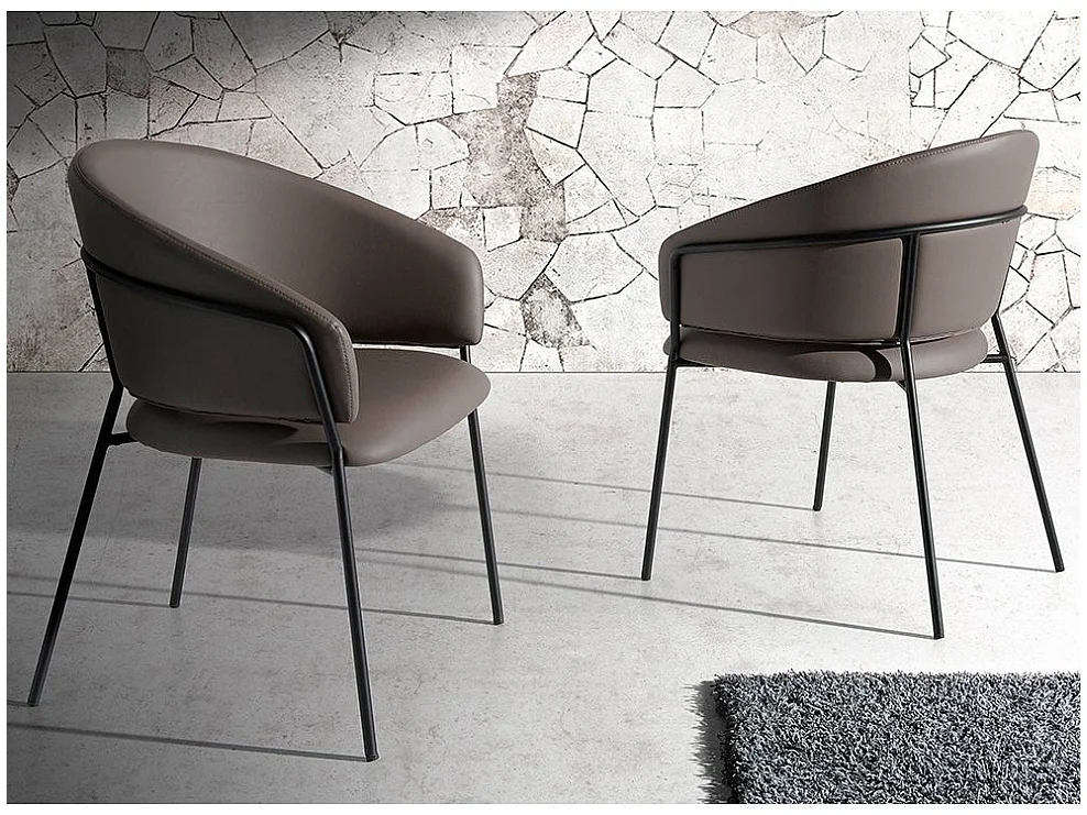 Chaise similicuir de vison et pieds acier noir Rody - Lot de 2-Couleur MIRAGE 01