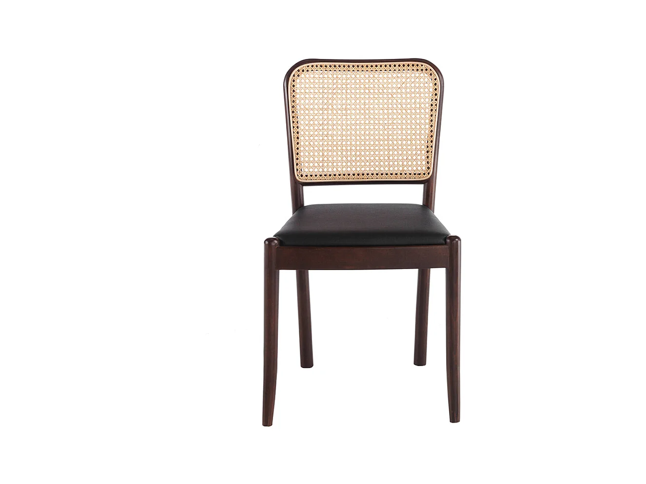 Chaise rotin simili cuir noir et bois de frêne Emile - Lot de 2-Couleur Aqua 11 Camel