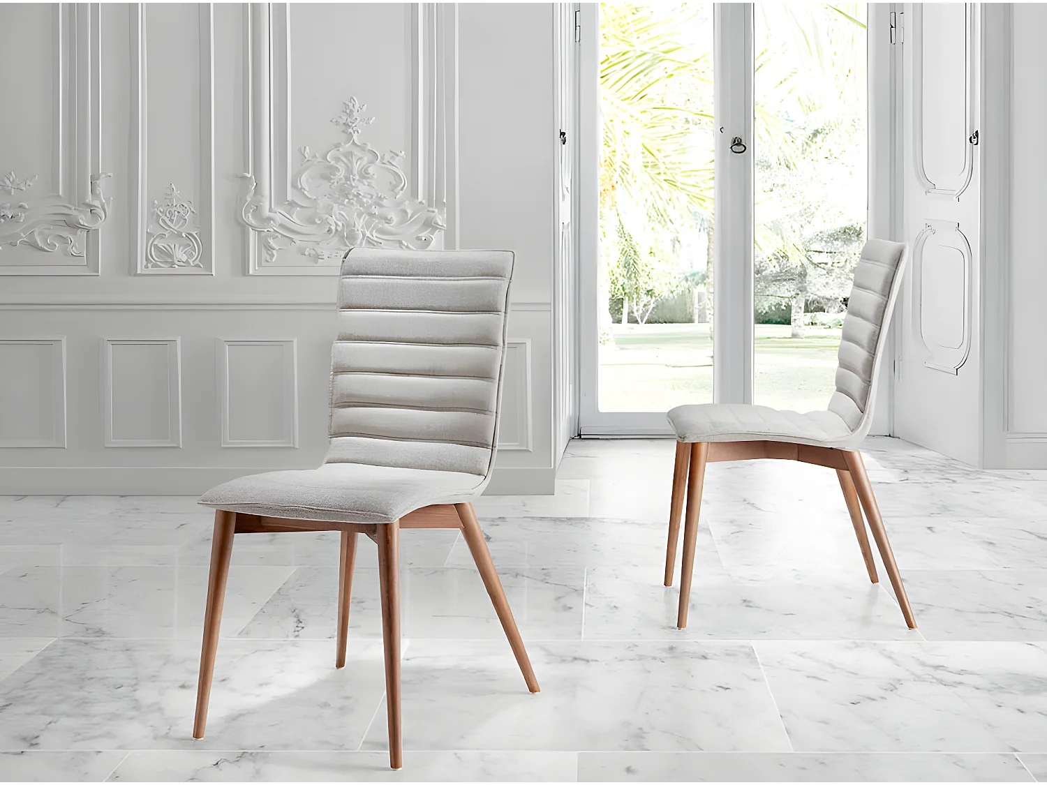 Stoel in walnootkleurig essenhout en Luza stof - Set van 2-Kleur DUO55