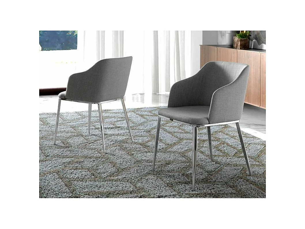 Chaise en tissu gris et pieds en acier argent Gidéon - Lot de 2-Couleur Aqua 11 Camel