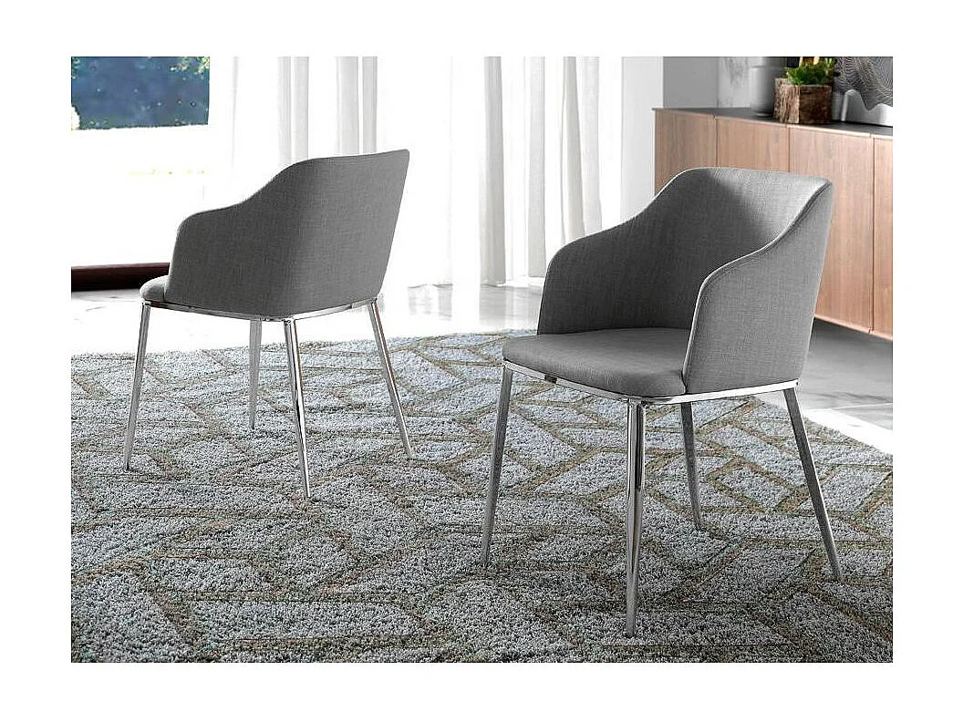 Chaise en tissu gris et pieds en acier argent Gidéon - Lot de 2-Couleur Aqua 75 Gris anthracite