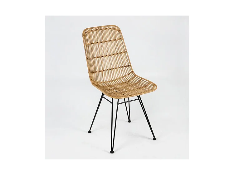 Chaise osier naturel et pieds métal noir Gael