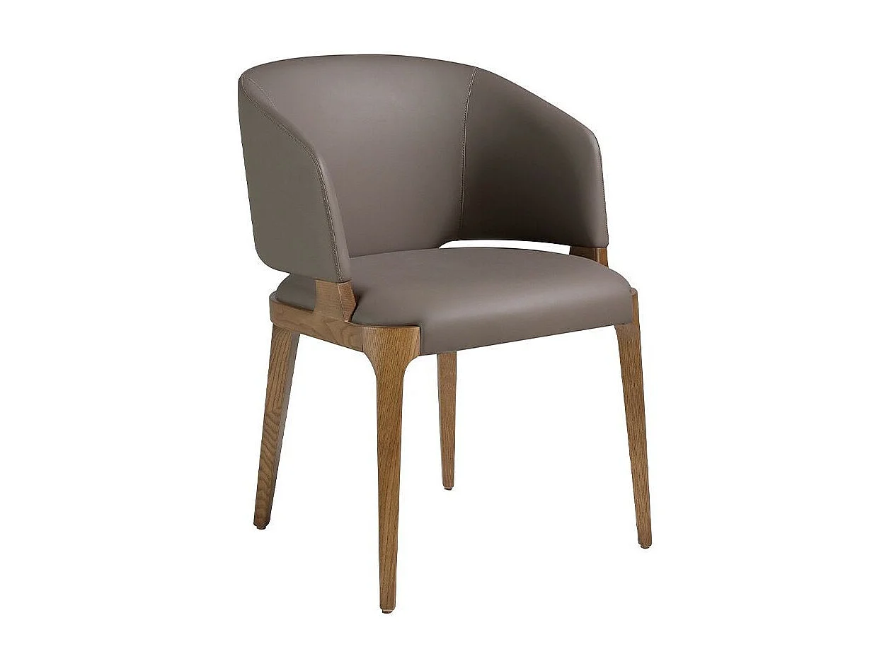 Chaise en bois de frêne et cuir taupe Alissia-Couleur Aqua 04 Beige