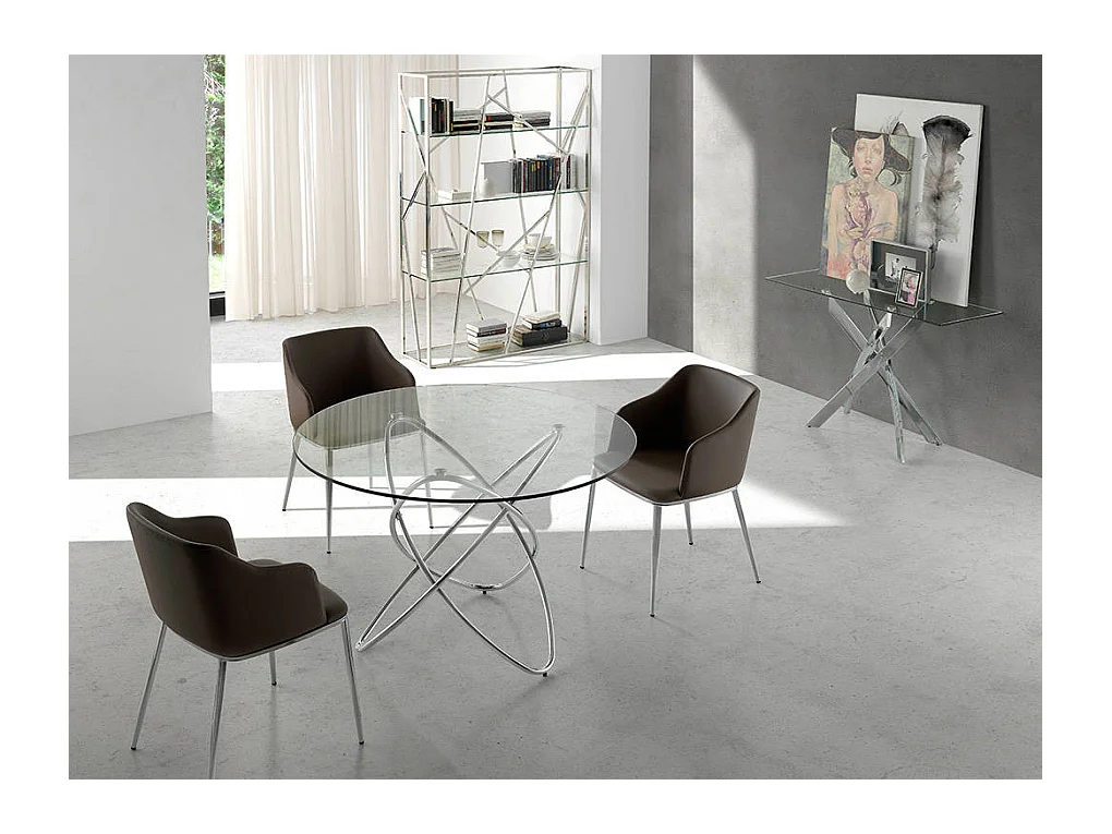 Fauteuil moderne simili et pieds acier chromé Dyana - Lot de 2-Couleur Aqua 24 Fuchsia