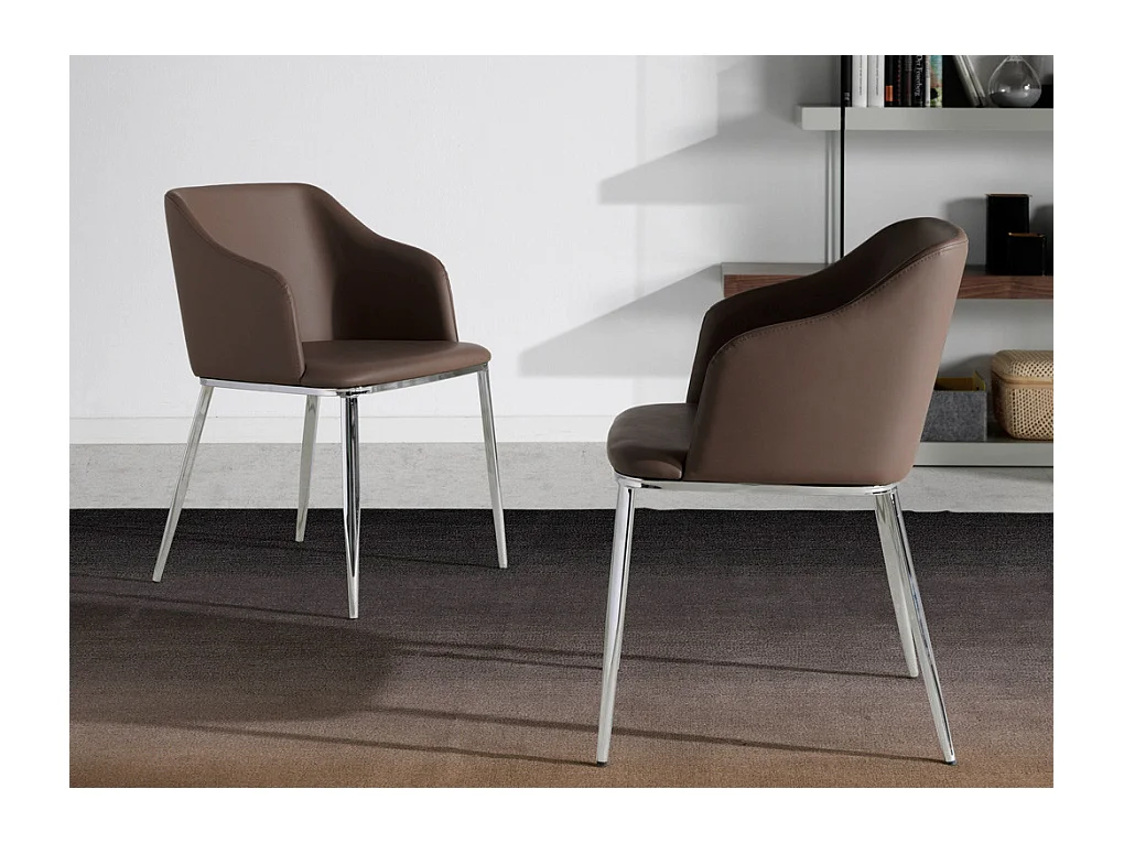 Fauteuil moderne simili et pieds acier chromé Dyana - Lot de 2-Couleur Aqua 24 Fuchsia