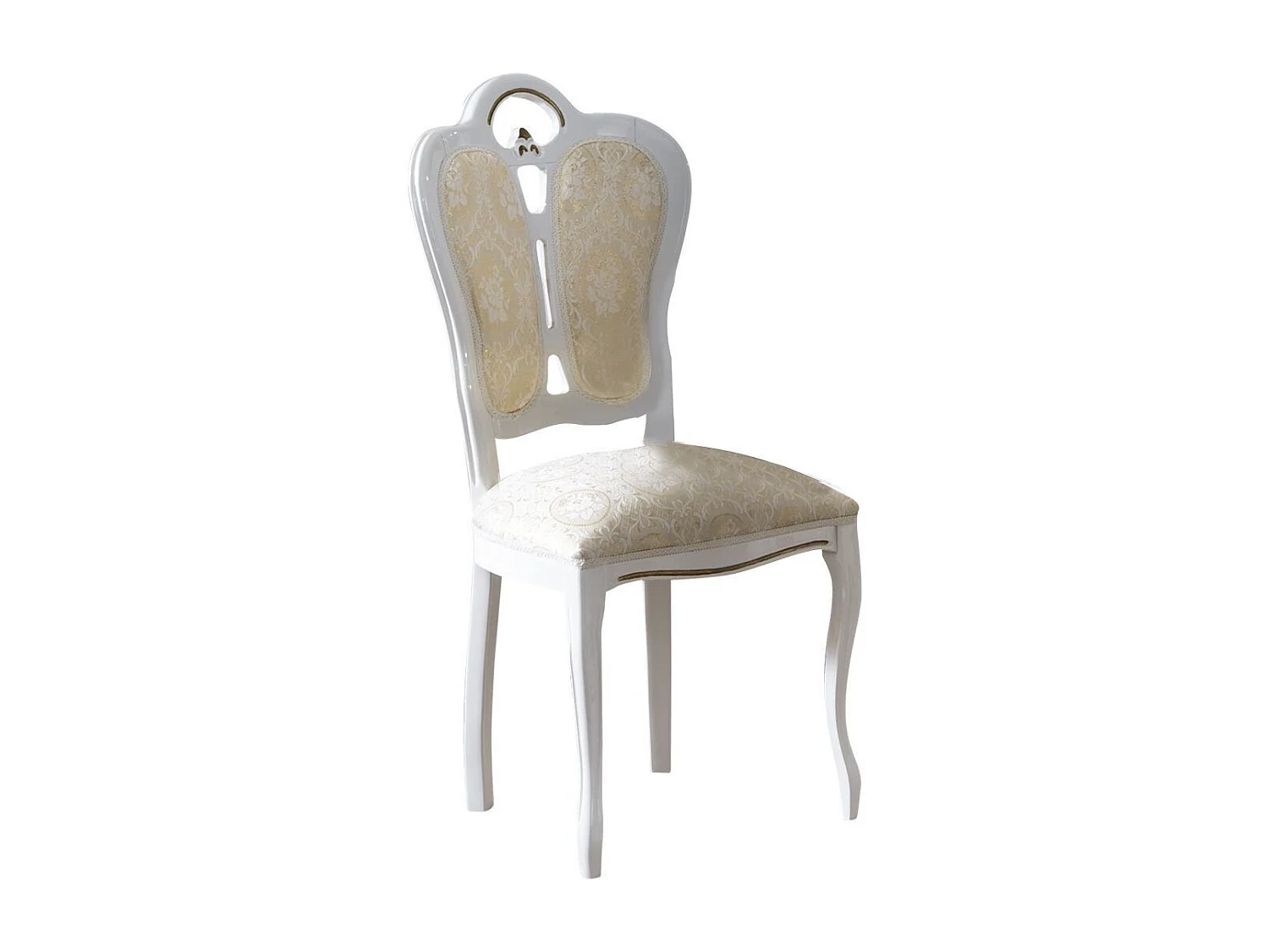 Chaise bois laqué blanc et assise tissu beige clair Kerla