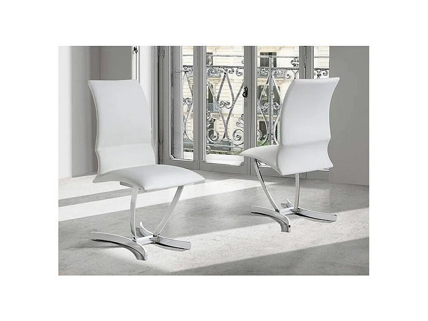 Chaise en similicuir blanc et pieds acier Camilo - Lot de 4