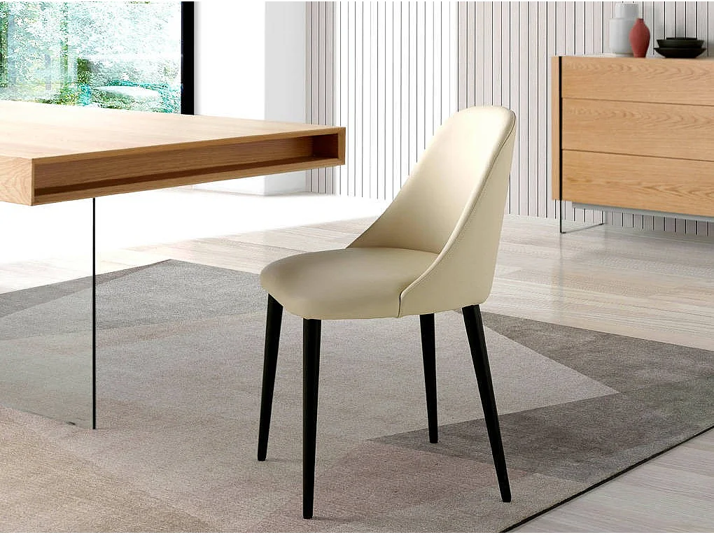 Chaise similicuir et pieds bois foncé Fanawi-Couleur Aqua 18 Taupe foncé