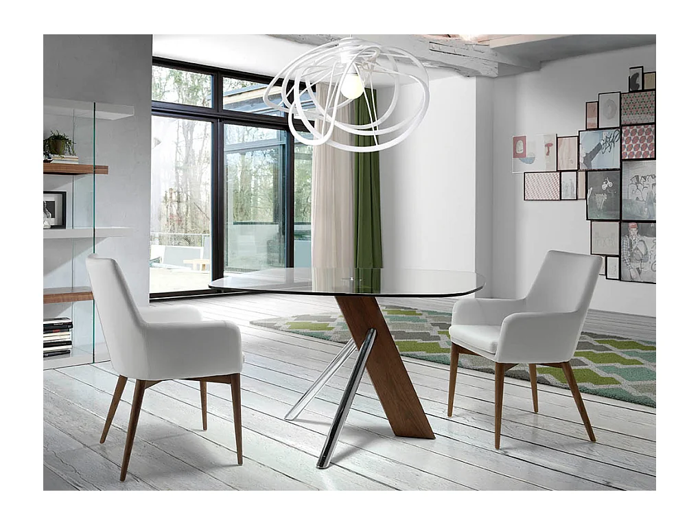 Boris stoel van essenhout en witte stof - Set van 2-Kleur Aqua 61 Lichtblauw