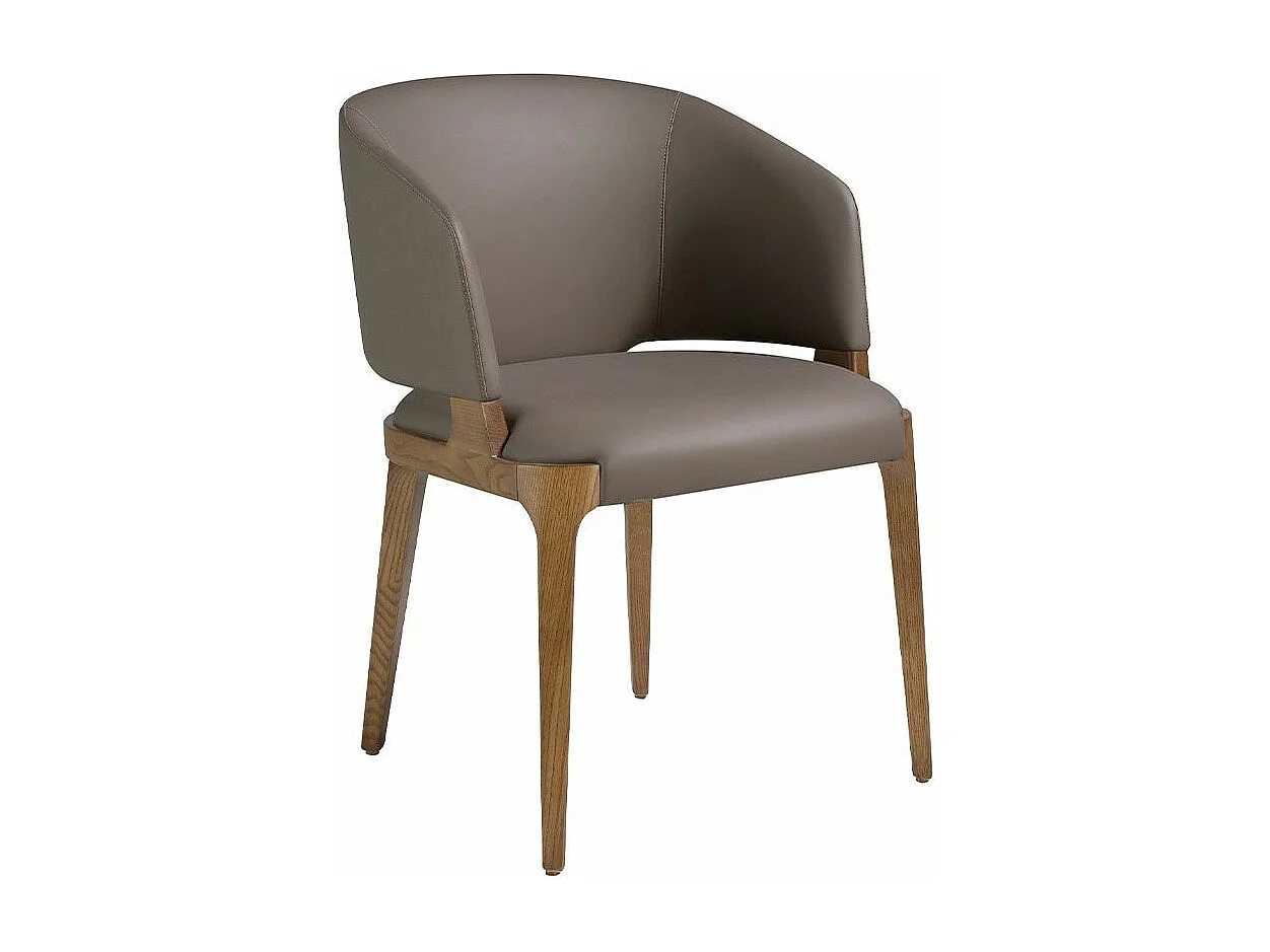 Chaise en bois de frêne et cuir taupe Alissia-Couleur Aqua 07 Sable