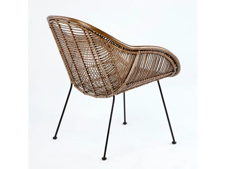 Chaise avec accoudoirs osier marron et pieds métal noir Gael