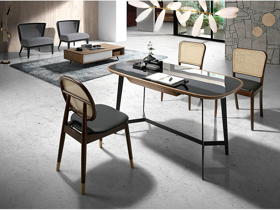 Chaise rotin simili cuir noir et bois de frêne Emile - Lot de 2-Couleur Aqua 18 Taupe foncé