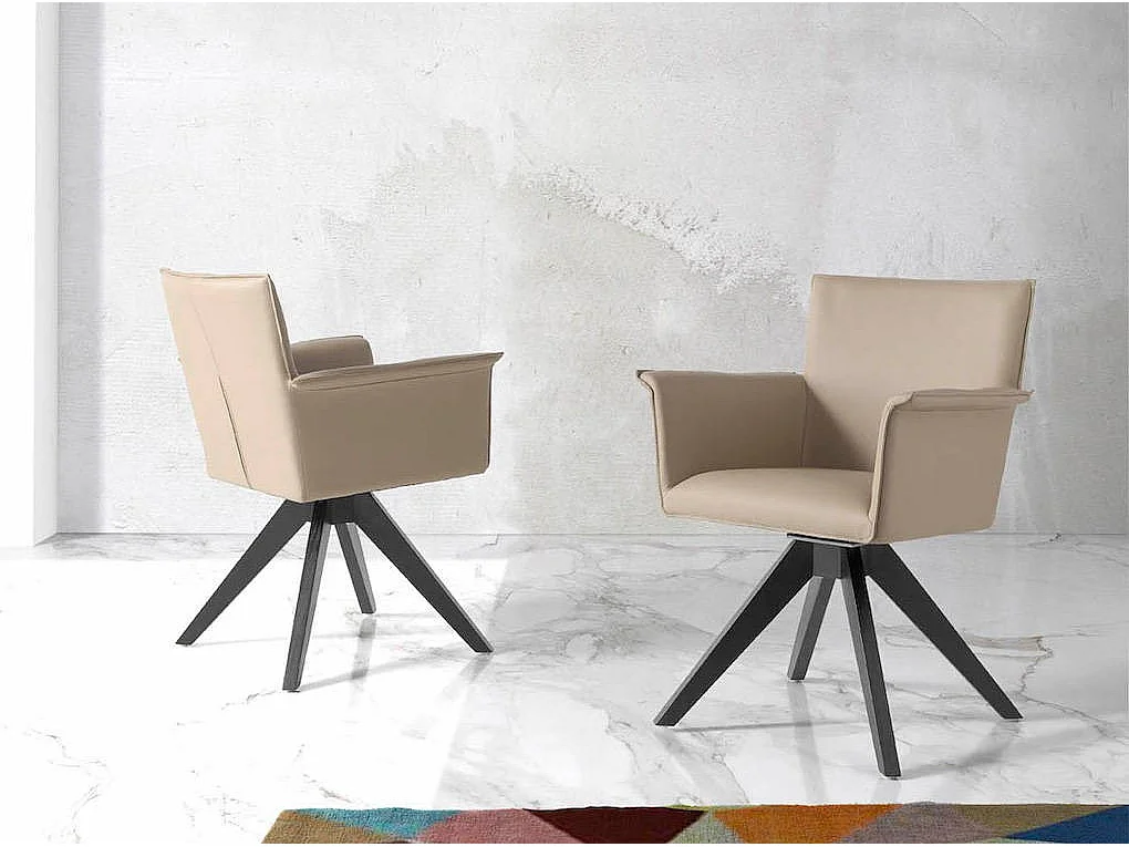 Chaise pivotante similicuir et pieds bois foncé Ekaly-Couleur Aqua 11 Camel