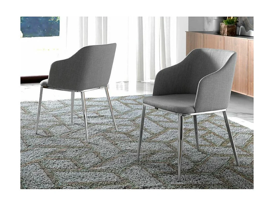 Chaise en tissu gris et pieds en acier argent Gidéon - Lot de 2-Couleur Aqua 90 Noir