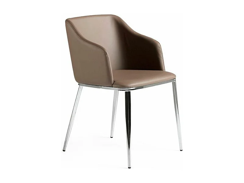 Fauteuil moderne simili et pieds acier chromé Dyana - Lot de 2-Couleur Aqua 20 Marron