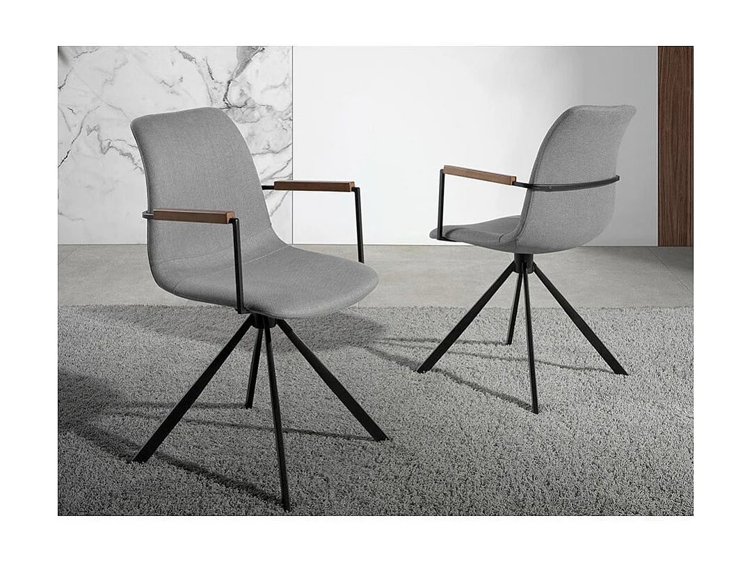 Chaise pivotante tissu gris et pieds acier noir Jade - Lot de 2-Couleur DUO 07