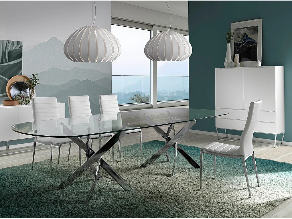 Chaise capitonnée design simili cuir et acier chromé Dina - Lot de 4-Couleur Aqua 71 Gris clair