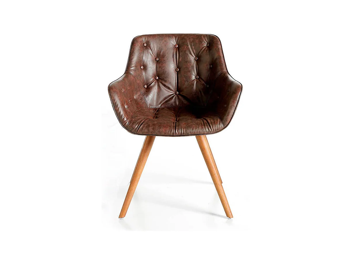 Chaise design bois massif de frêne et simili cuir capitonné Kida - Lot de 2-Couleur Aqua 82 Taupe
