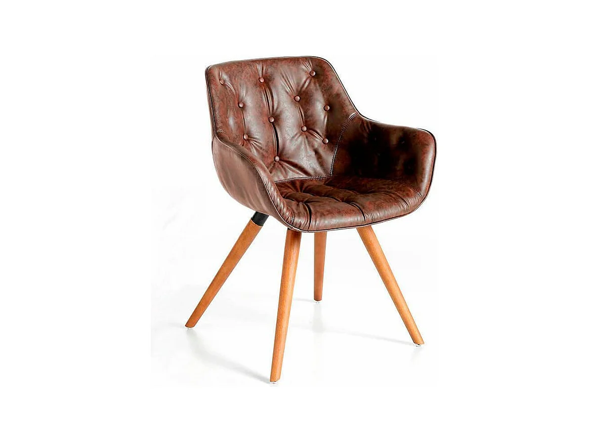 Chaise design bois massif de frêne et simili cuir capitonné Kida - Lot de 2-Couleur Aqua 82 Taupe