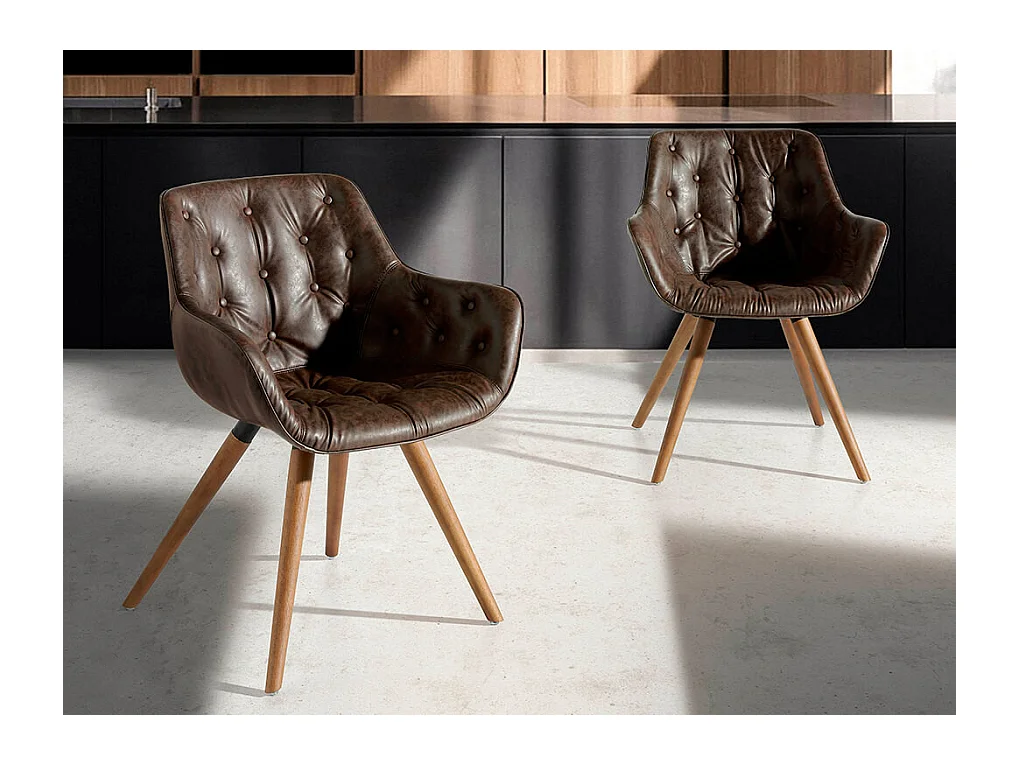 Chaise design bois massif de frêne et simili cuir capitonné Kida - Lot de 2-Couleur Aqua 82 Taupe