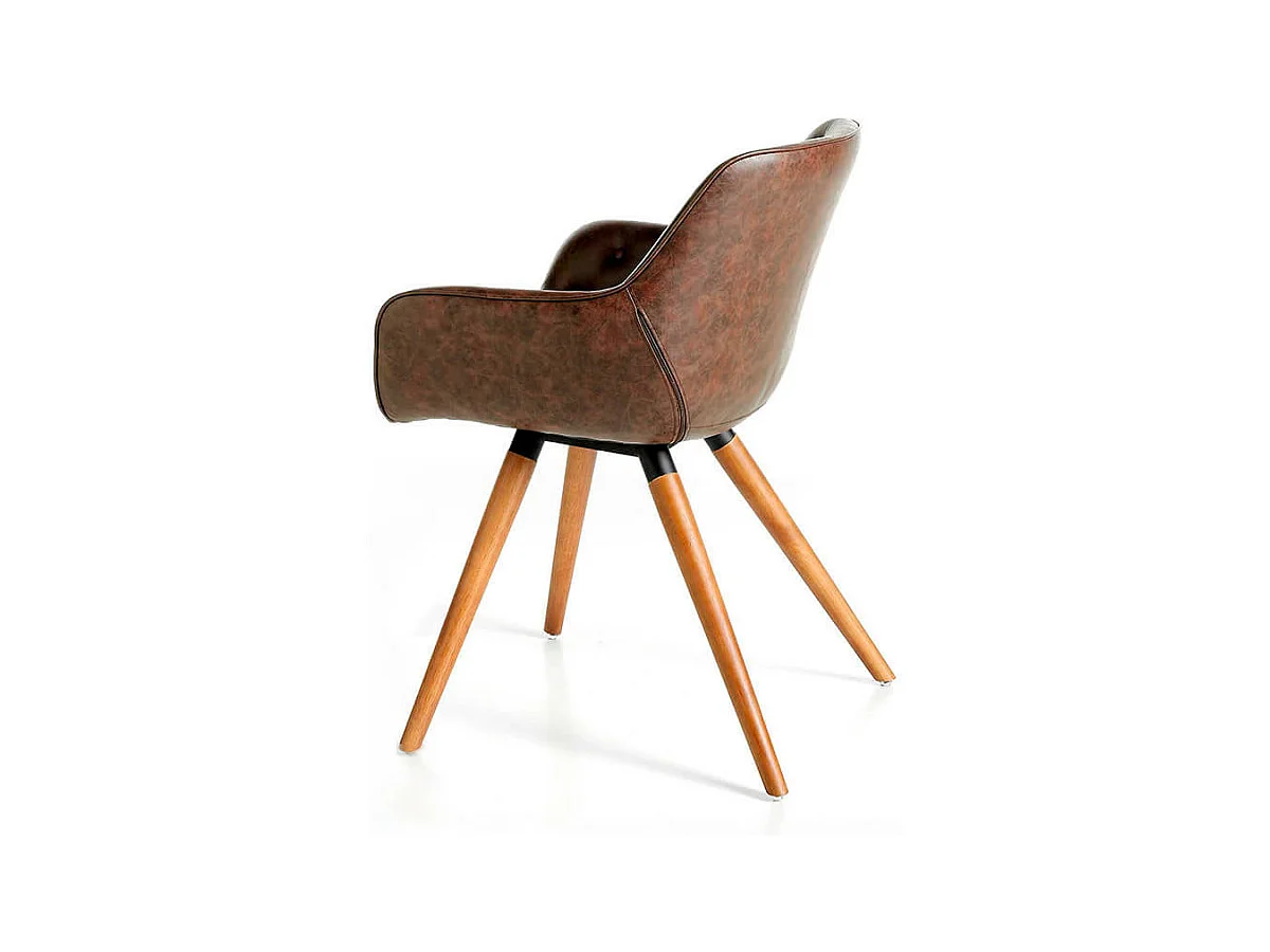 Chaise design bois massif de frêne et simili cuir capitonné Kida - Lot de 2-Couleur Aqua 82 Taupe