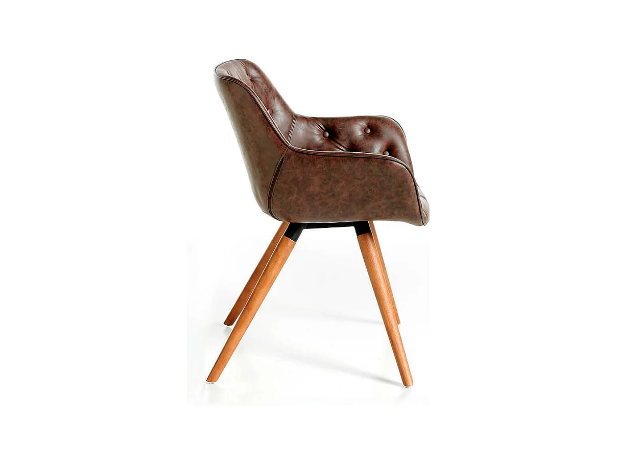 Chaise design bois massif de frêne et simili cuir capitonné Kida - Lot de 2-Couleur Aqua 82 Taupe