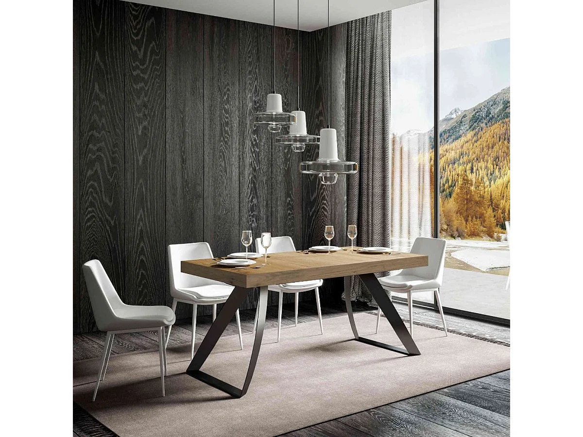 Table design 180cm chêne clair et pieds métal incurvés anthracite Volta