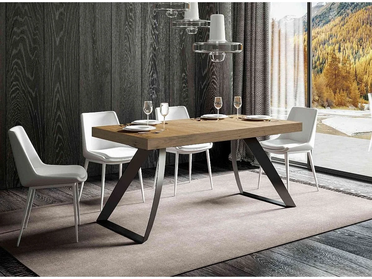 Table design 180cm chêne clair et pieds métal incurvés anthracite Volta