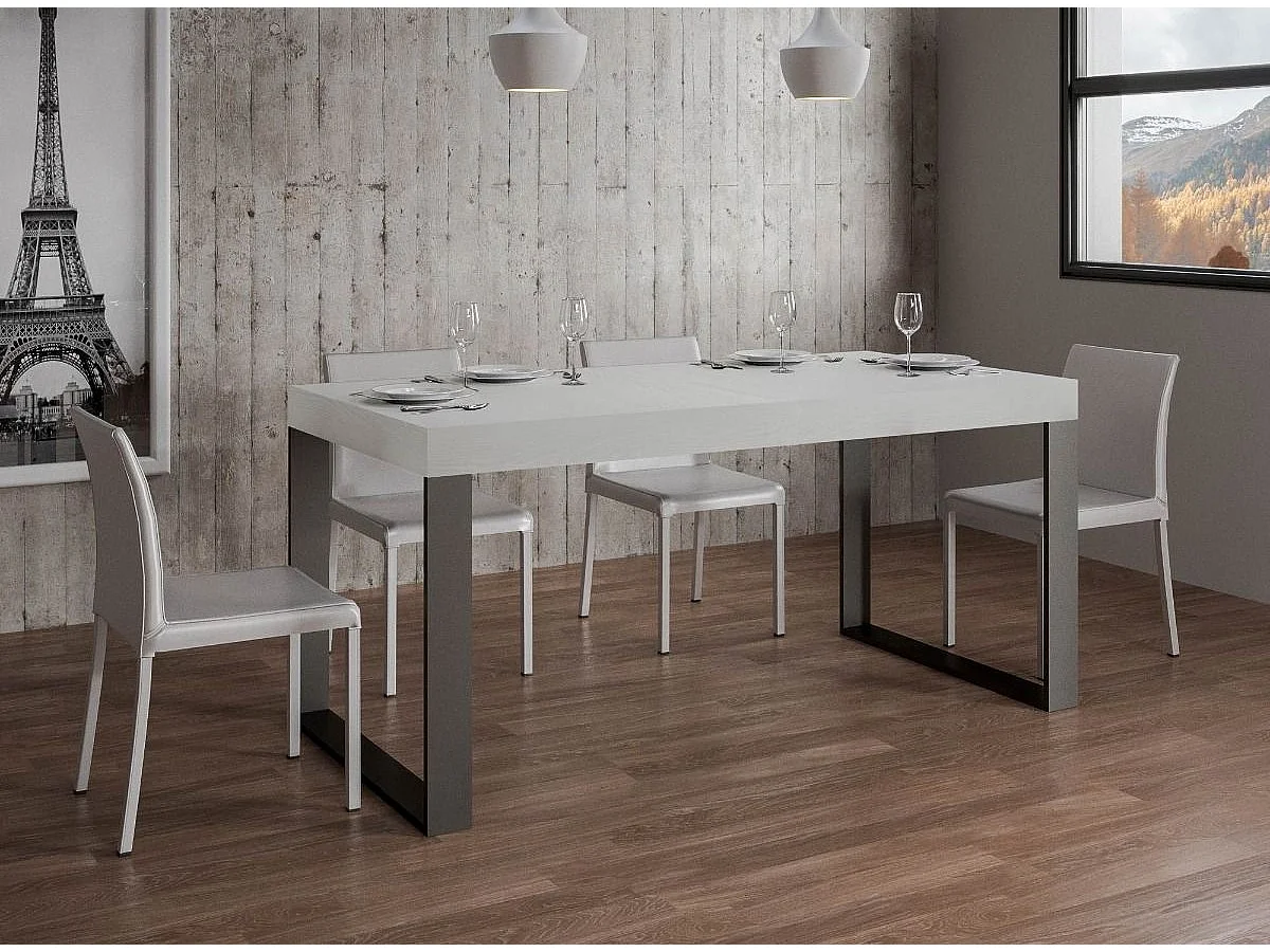 Witte industriële tafel en antraciet metalen poten Tiroz 160 cm